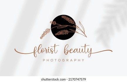 Botanical Floral element Hand Drawn Logo with Wild Flower and Leaves. Logo for spa and beauty salon, boutique, organic shop, wedding, floral designer, interior, photography, cosmetic.