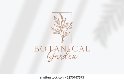 Botanical Floral element Hand Drawn Logo with Wild Flower and Leaves. Logo for spa and beauty salon, boutique, organic shop, wedding, floral designer, interior, photography, cosmetic.