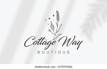 Botanical Floral element Hand Drawn Logo with Wild Flower and Leaves. Logo for spa and beauty salon, boutique, organic shop, wedding, floral designer, interior, photography, cosmetic.