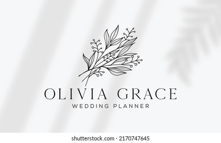 Botanical Floral element Hand Drawn Logo with Wild Flower and Leaves. Logo for spa and beauty salon, boutique, organic shop, wedding, floral designer, interior, photography, cosmetic.