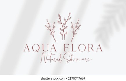 Botanical Floral element Hand Drawn Logo with Wild Flower and Leaves. Logo for spa and beauty salon, boutique, organic shop, wedding, floral designer, interior, photography, cosmetic.