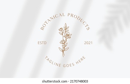 Botanical Floral element Hand Drawn Logo with Wild Flower and Leaves. Logo for spa and beauty salon, boutique, organic shop, wedding, floral designer, interior, photography, cosmetic.