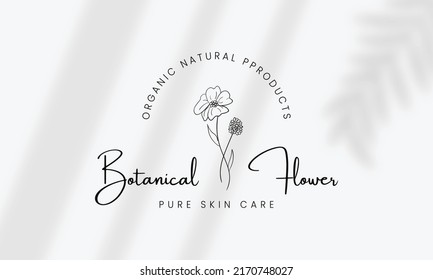 Botanical Floral element Hand Drawn Logo with Wild Flower and Leaves. Logo for spa and beauty salon, boutique, organic shop, wedding, floral designer, interior, photography, cosmetic.