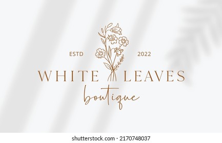 Botanical Floral element Hand Drawn Logo with Wild Flower and Leaves. Logo for spa and beauty salon, boutique, organic shop, wedding, floral designer, interior, photography, cosmetic.