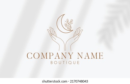 Botanical Floral element Hand Drawn Logo with Wild Flower and Leaves. Logo for spa and beauty salon, boutique, organic shop, wedding, floral designer, interior, photography, cosmetic.