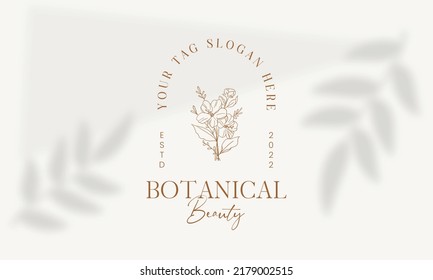 Botanical Floral element Hand Drawn Logo with Wild Flower and Leaves. Logo for spa and beauty salon, boutique, organic shop, wedding, floral designer, interior, photography, cosmetic.