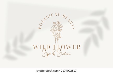 Botanical Floral element Hand Drawn Logo with Wild Flower and Leaves. Logo for spa and beauty salon, boutique, organic shop, wedding, floral designer, interior, photography, cosmetic.