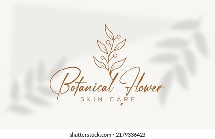 Botanical Floral element Hand Drawn Logo with Wild Flower and Leaves. Logo for spa and beauty salon, boutique, organic shop, wedding, floral designer, interior, photography, cosmetic.