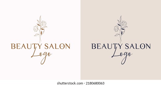 Botanical Floral element Hand Drawn Logo with Wild Flower and Leaves. Logo for spa and beauty salon, boutique, organic shop, wedding, floral designer, interior, photography, cosmetic.