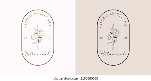 Botanical Floral element Hand Drawn Logo with Wild Flower and Leaves. Logo for spa and beauty salon, boutique, organic shop, wedding, floral designer, interior, photography, cosmetic.