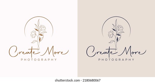 Botanical Floral element Hand Drawn Logo with Wild Flower and Leaves. Logo for spa and beauty salon, boutique, organic shop, wedding, floral designer, interior, photography, cosmetic.