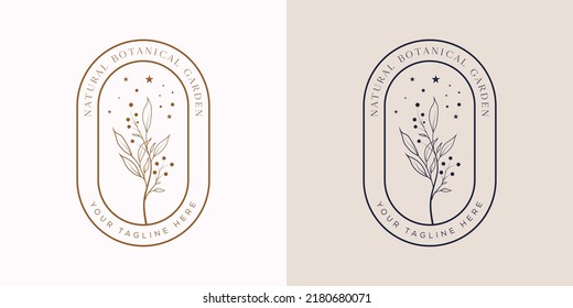 Botanical Floral element Hand Drawn Logo with Wild Flower and Leaves. Logo for spa and beauty salon, boutique, organic shop, wedding, floral designer, interior, photography, cosmetic.