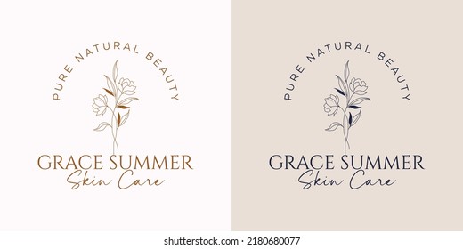 Botanical Floral element Hand Drawn Logo with Wild Flower and Leaves. Logo for spa and beauty salon, boutique, organic shop, wedding, floral designer, interior, photography, cosmetic.