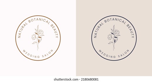 Botanical Floral element Hand Drawn Logo with Wild Flower and Leaves. Logo for spa and beauty salon, boutique, organic shop, wedding, floral designer, interior, photography, cosmetic.