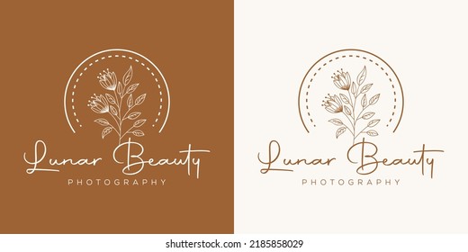 Botanical Floral element Hand Drawn Logo with Wild Flower and Leaves. Logo for spa and beauty salon, boutique, organic shop, wedding, floral designer, interior, photography, cosmetic.