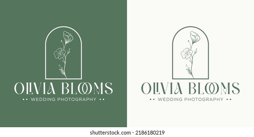 Botanical Floral element Hand Drawn Logo with Wild Flower and Leaves. Logo for spa and beauty salon, boutique, organic shop, wedding, floral designer, interior, photography, cosmetic.