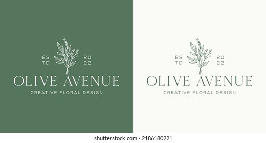 Botanical Floral element Hand Drawn Logo with Wild Flower and Leaves. Logo for spa and beauty salon, boutique, organic shop, wedding, floral designer, interior, photography, cosmetic.