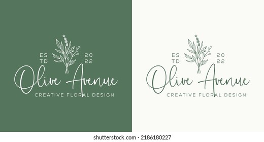 Botanical Floral element Hand Drawn Logo with Wild Flower and Leaves. Logo for spa and beauty salon, boutique, organic shop, wedding, floral designer, interior, photography, cosmetic.