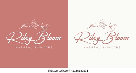 Botanical Floral element Hand Drawn Logo with Wild Flower and Leaves. Logo for spa and beauty salon, boutique, organic shop, wedding, floral designer, interior, photography, cosmetic.