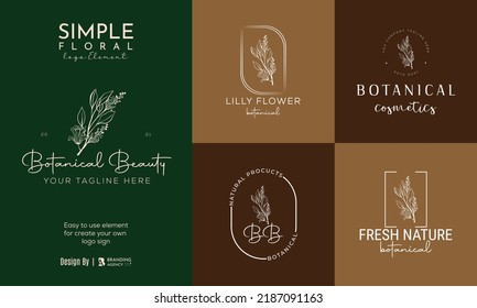 Botanical Floral element Hand Drawn Logo with Wild Flower and Leaves. Logo for spa and beauty salon, boutique, organic shop, wedding, floral designer, interior, photography, cosmetic.