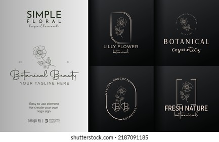 Elemento floral botánico con logotipo de mano con flores silvestres y hojas. Logo para spa y salón de belleza, boutique, tienda orgánica, boda, diseñador floral, interior, fotografía, cosmética.