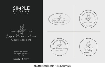 Botanical Floral element Hand Drawn Logo with Wild Flower and Leaves. Logo for spa and beauty salon, boutique, organic shop, wedding, floral designer, interior, photography, cosmetic.