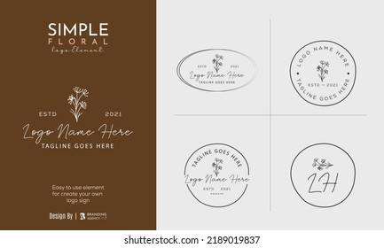 Botanical Floral element Hand Drawn Logo with Wild Flower and Leaves. Logo for spa and beauty salon, boutique, organic shop, wedding, floral designer, interior, photography, cosmetic.