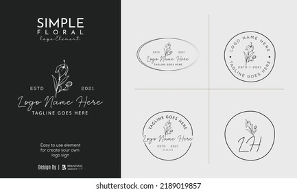 Botanical Floral element Hand Drawn Logo with Wild Flower and Leaves. Logo for spa and beauty salon, boutique, organic shop, wedding, floral designer, interior, photography, cosmetic.