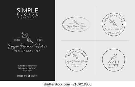 Elemento floral botánico con logotipo de mano con flores silvestres y hojas. Logo para spa y salón de belleza, boutique, tienda orgánica, boda, diseñador floral, interior, fotografía, cosmética.