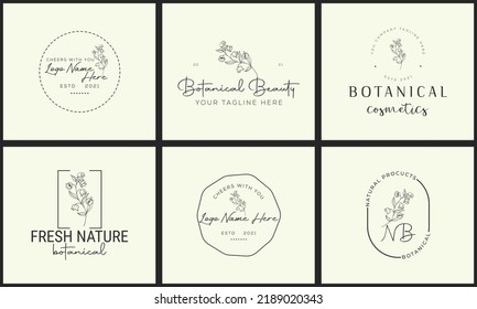 Botanical Floral element Hand Drawn Logo with Wild Flower and Leaves. Logo for spa and beauty salon, boutique, organic shop, wedding, floral designer, interior, photography, cosmetic.