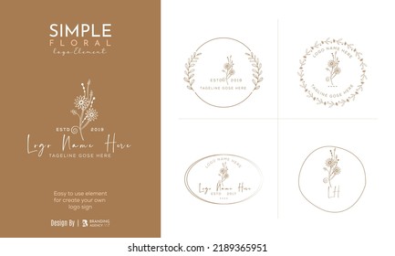 Elemento floral botánico con logotipo de mano con flores silvestres y hojas. Logo para spa y salón de belleza, boutique, tienda orgánica, boda, diseñador floral, interior, fotografía, cosmética.