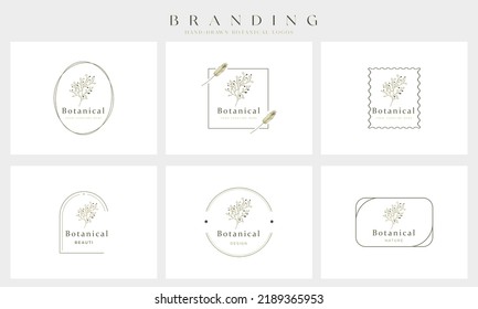 Botanical Floral element Hand Drawn Logo with Wild Flower and Leaves. Logo for spa and beauty salon, boutique, organic shop, wedding, floral designer, interior, photography, cosmetic.