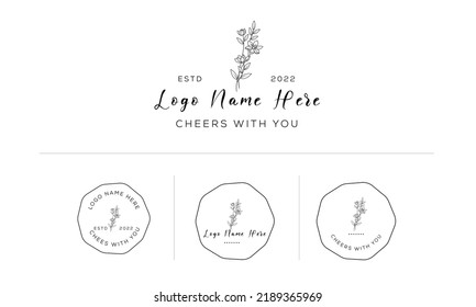 Botanical Floral element Hand Drawn Logo with Wild Flower and Leaves. Logo for spa and beauty salon, boutique, organic shop, wedding, floral designer, interior, photography, cosmetic.