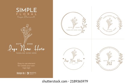 Botanical Floral element Hand Drawn Logo with Wild Flower and Leaves. Logo for spa and beauty salon, boutique, organic shop, wedding, floral designer, interior, photography, cosmetic.