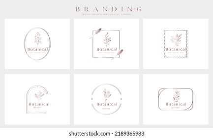 Botanical Floral element Hand Drawn Logo with Wild Flower and Leaves. Logo for spa and beauty salon, boutique, organic shop, wedding, floral designer, interior, photography, cosmetic.