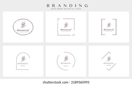 Botanical Floral element Hand Drawn Logo with Wild Flower and Leaves. Logo for spa and beauty salon, boutique, organic shop, wedding, floral designer, interior, photography, cosmetic.