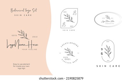 Elemento floral botánico con logotipo de mano con flores silvestres y hojas. Logo para spa y salón de belleza, boutique, tienda orgánica, boda, diseñador floral, interior, fotografía, cosmética.