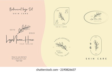 Botanical Floral element Hand Drawn Logo with Wild Flower and Leaves. Logo for spa and beauty salon, boutique, organic shop, wedding, floral designer, interior, photography, cosmetic.