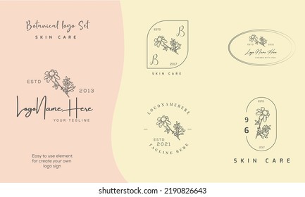 Botanical Floral element Hand Drawn Logo with Wild Flower and Leaves. Logo for spa and beauty salon, boutique, organic shop, wedding, floral designer, interior, photography, cosmetic.