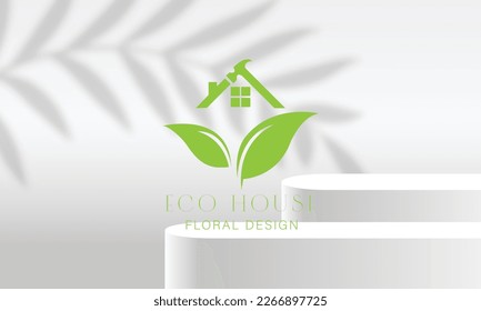 Botanical Floral element Hand Drawn Logo with Wild Flower and Leaves. 