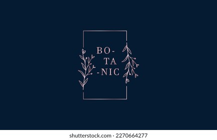 Botanical Floral element Hand Drawn Logo with Wild Flower and Leaves. 