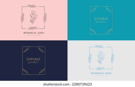 
Botanical Floral element Hand Drawn Logo with Wild Flower and Leaves. 