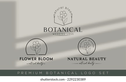 Botanical Floral Element Hand Drawn Logo with Wild Flower and Leaves. Logo for spa and beauty salon, boutique, organic shop, weddings, photography, and cosmetics.