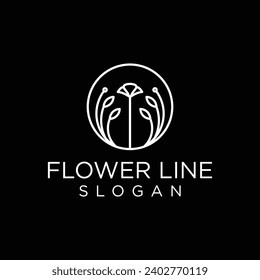 Botanical Floral element Hand Drawn Logo with Wild Flower and Leaves.