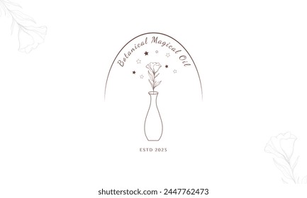 Botanical Floral element Hand Drawn Logo with Wild Flower and Leaves. 