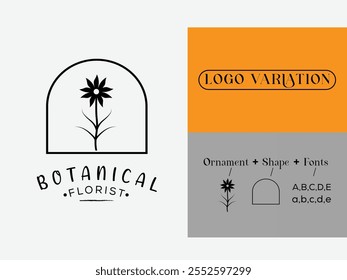 Botanisches Blumenelement handgezeichnetes Logo mit Wildblume