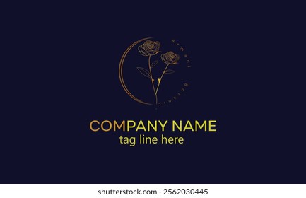 Botanical Floral element Hand Drawn Logo with Wild Flower and Leaves
