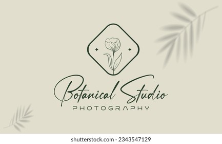 Botanical Floral Element Hand-Drawn Logo Template