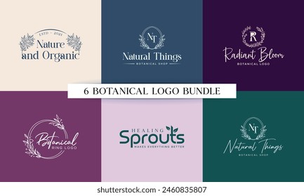 Botanical Floral Element Logo, Wild Flower, and Leaves. Hand-drawn floral frames with flowers, branches, and leaves, Wreath, Vector illustrations for labels, business identity, and wedding invitations