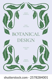 Botanical Floral Frame with Green Leaves Ornamental Border Elegant Template for Wedding Invitation Poster Card Vector Illustration.